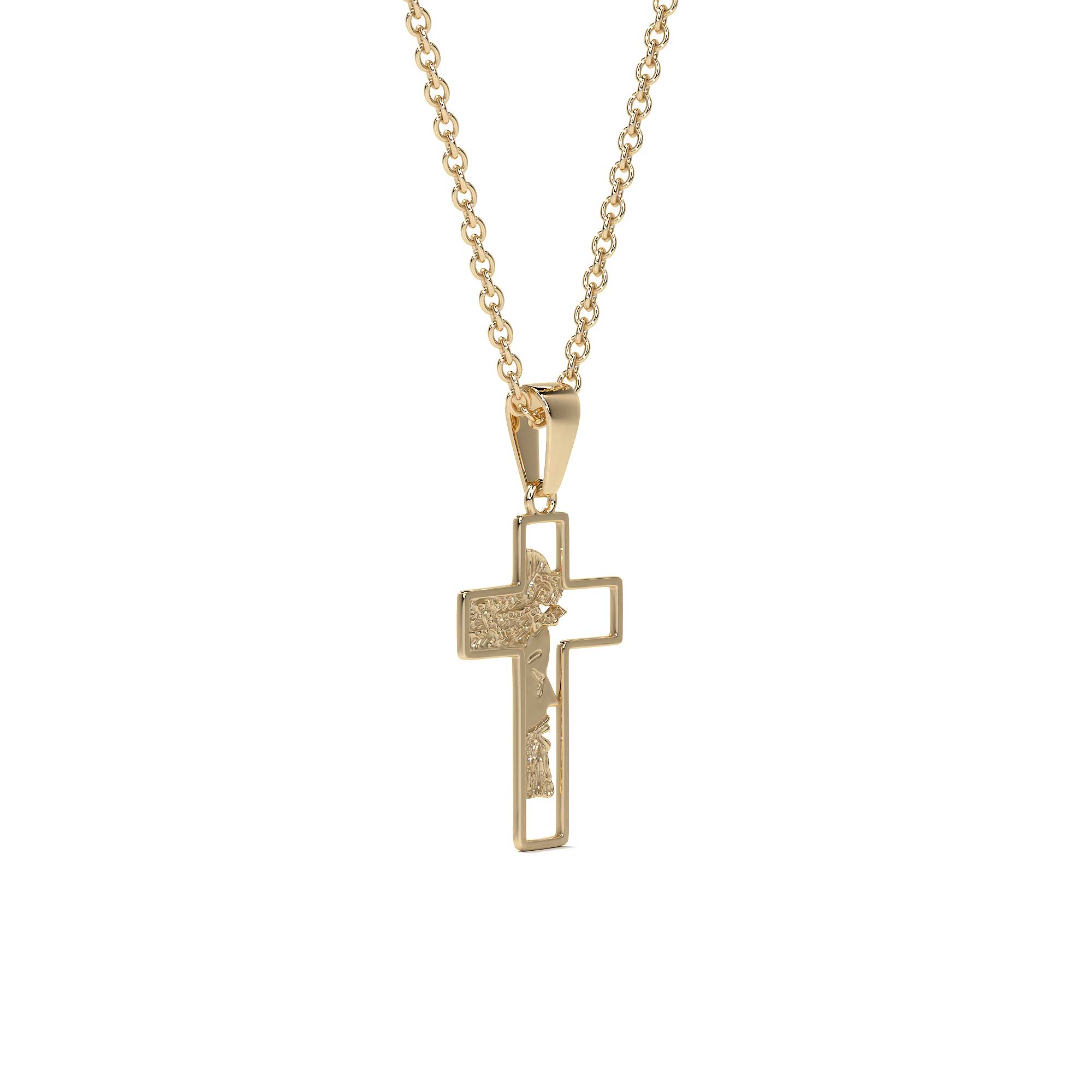 10K Gold Cross Necklace with Face of Christ
