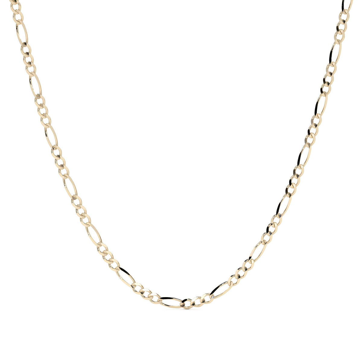 10K Gold Figaro 3+1 Hollow Chain Unisex | Italian Necklace 2.0mm with Spring Ring Clasp | 40-60 cm