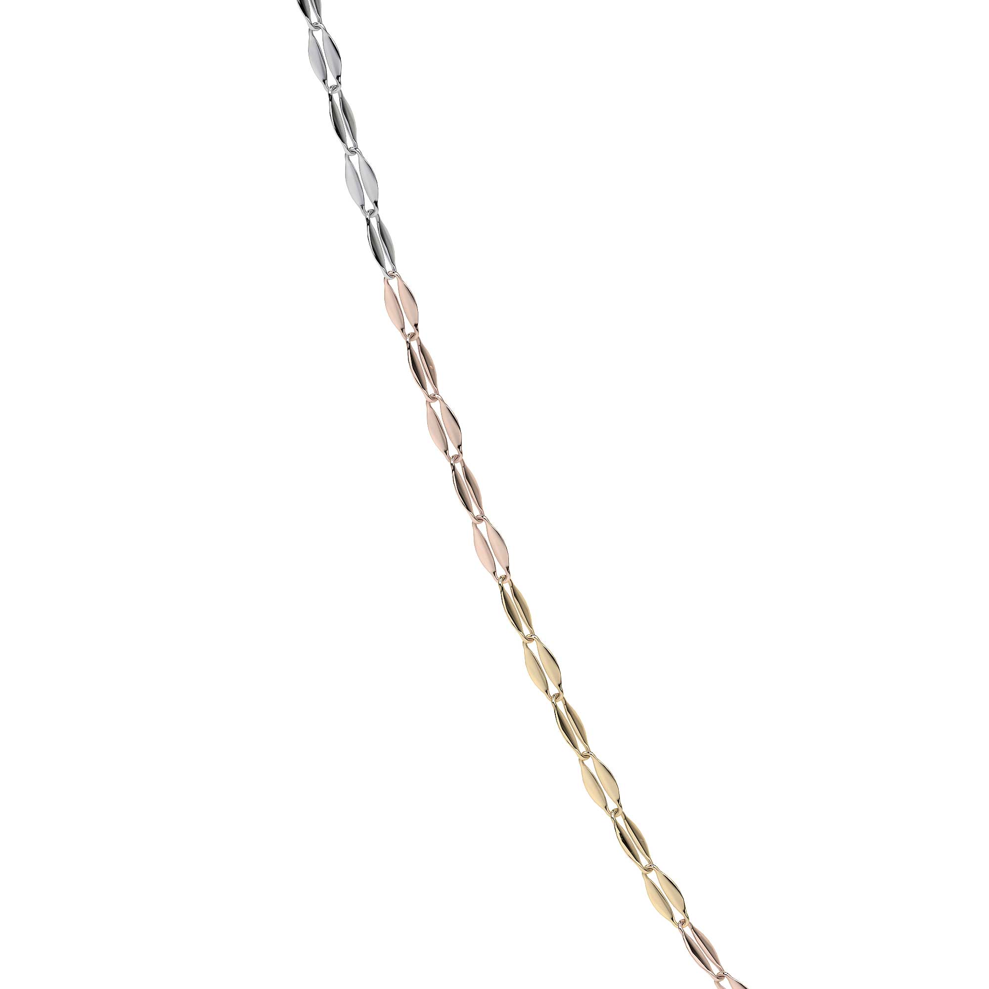 10K Gold Tricolor Coffee Bean Chain | Lightweight Italian White, Yellow, and Rose Gold Necklace