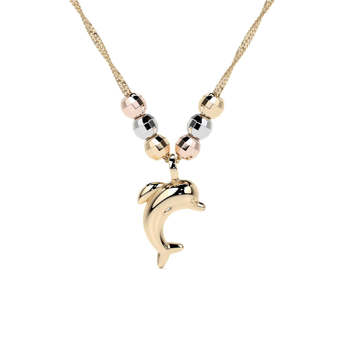 10k Italian Dolphin and Tricolor Bead Choker