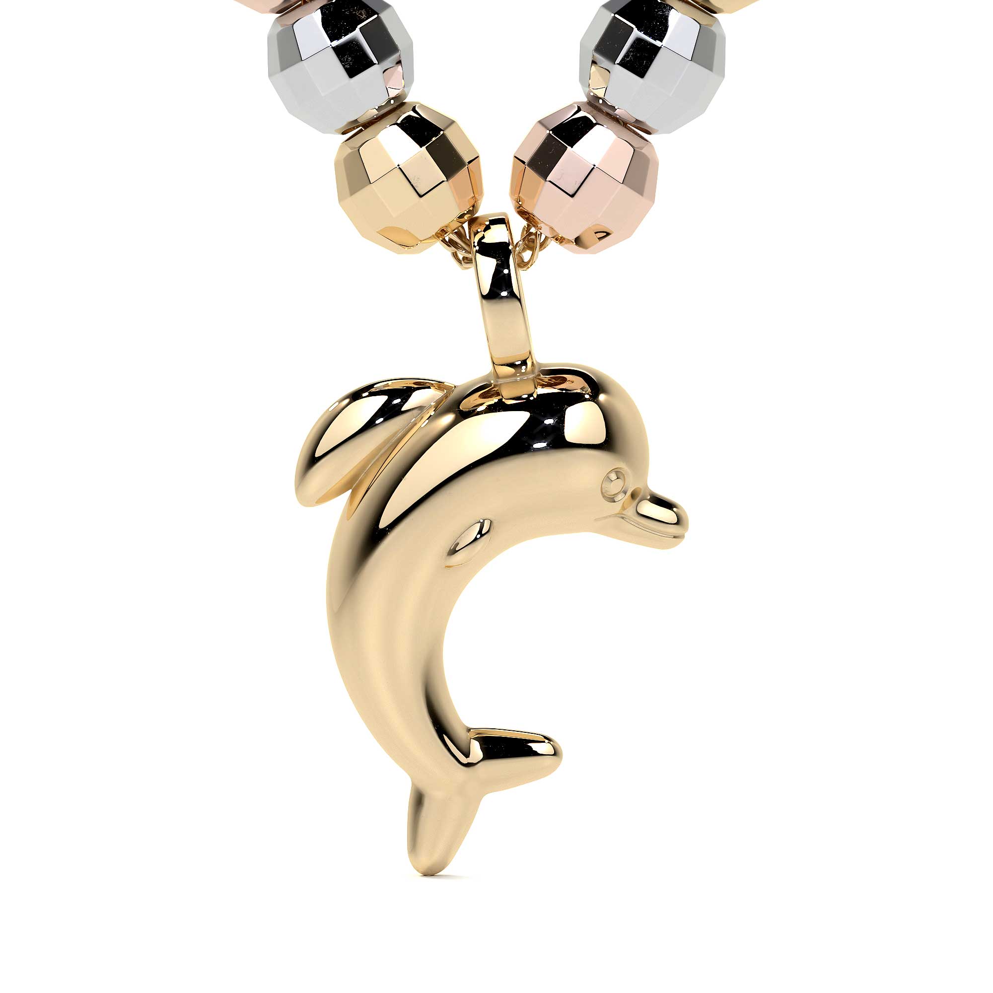 Italian 14k Dolphin and Tricolor Ball Necklace
