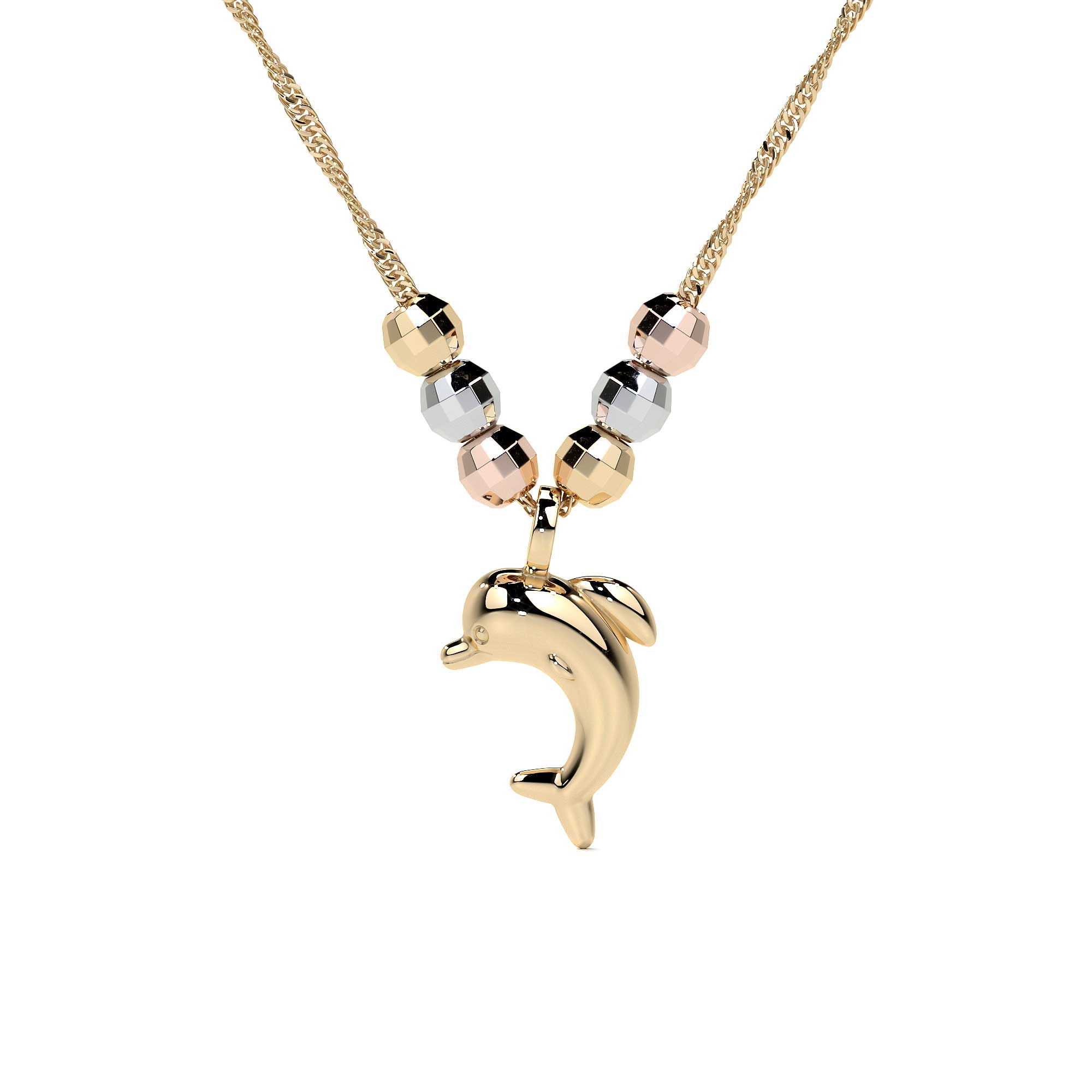 Italian 14k Dolphin and Tricolor Ball Necklace