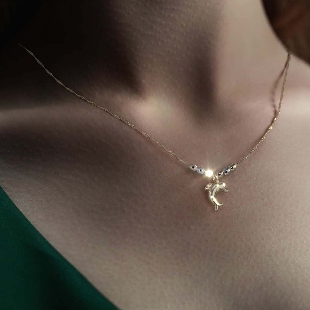 Italian 14k Dolphin and Tricolor Ball Necklace