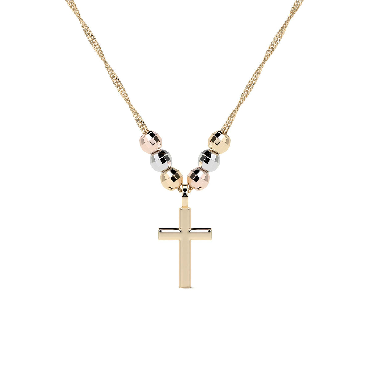 10k Italian Tricolor Cross and Bead Necklace