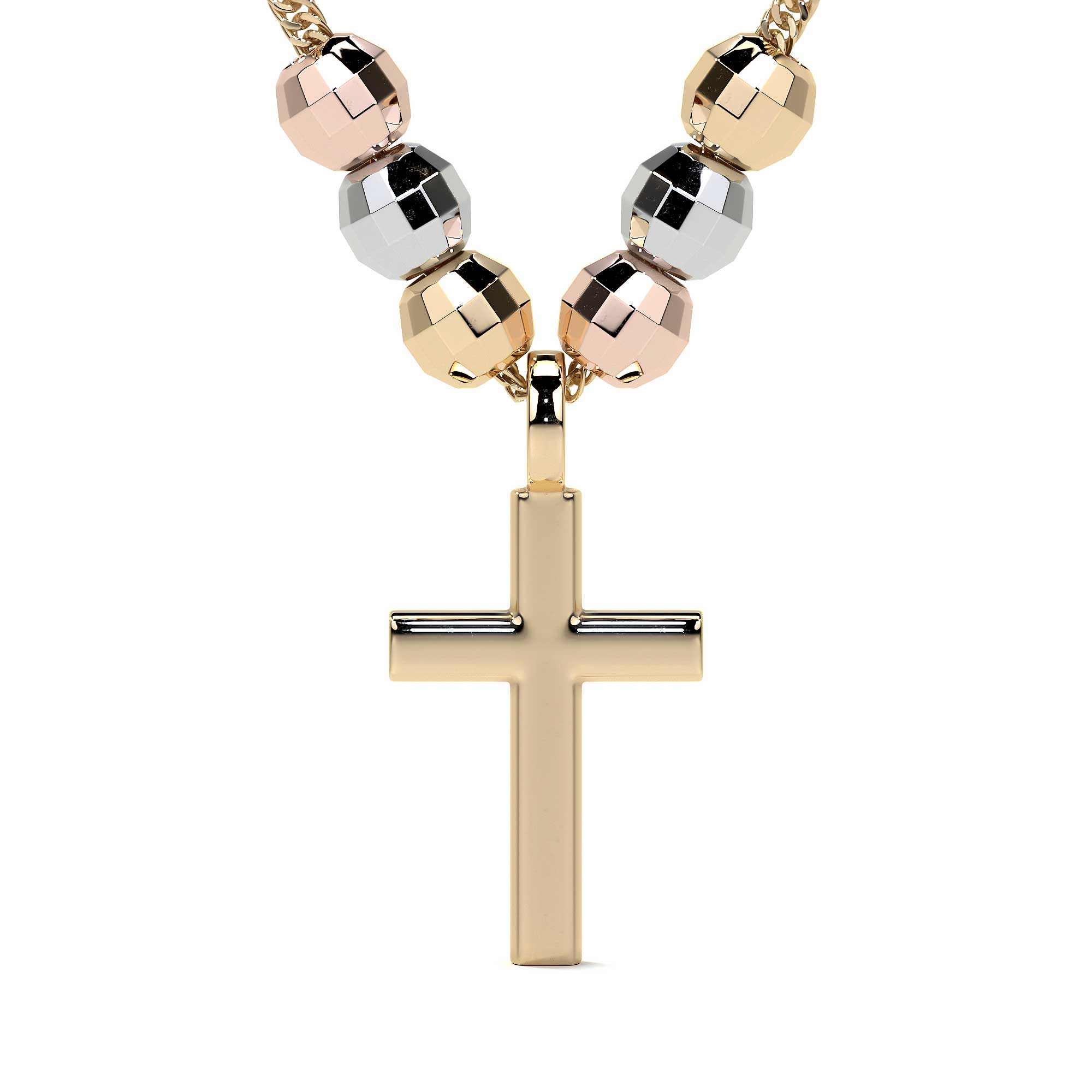 Italian 14k Tri-Color Cross and Ball Choker