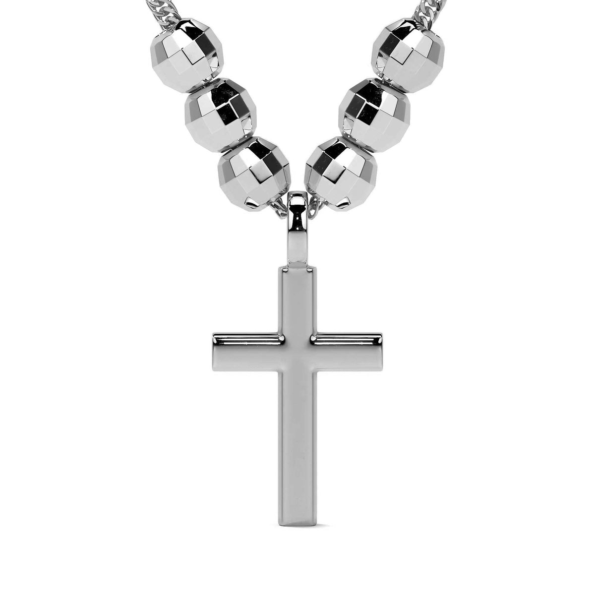 925 Sterling Silver Cross Necklace with Diamond-Cut Bead, 45 cm