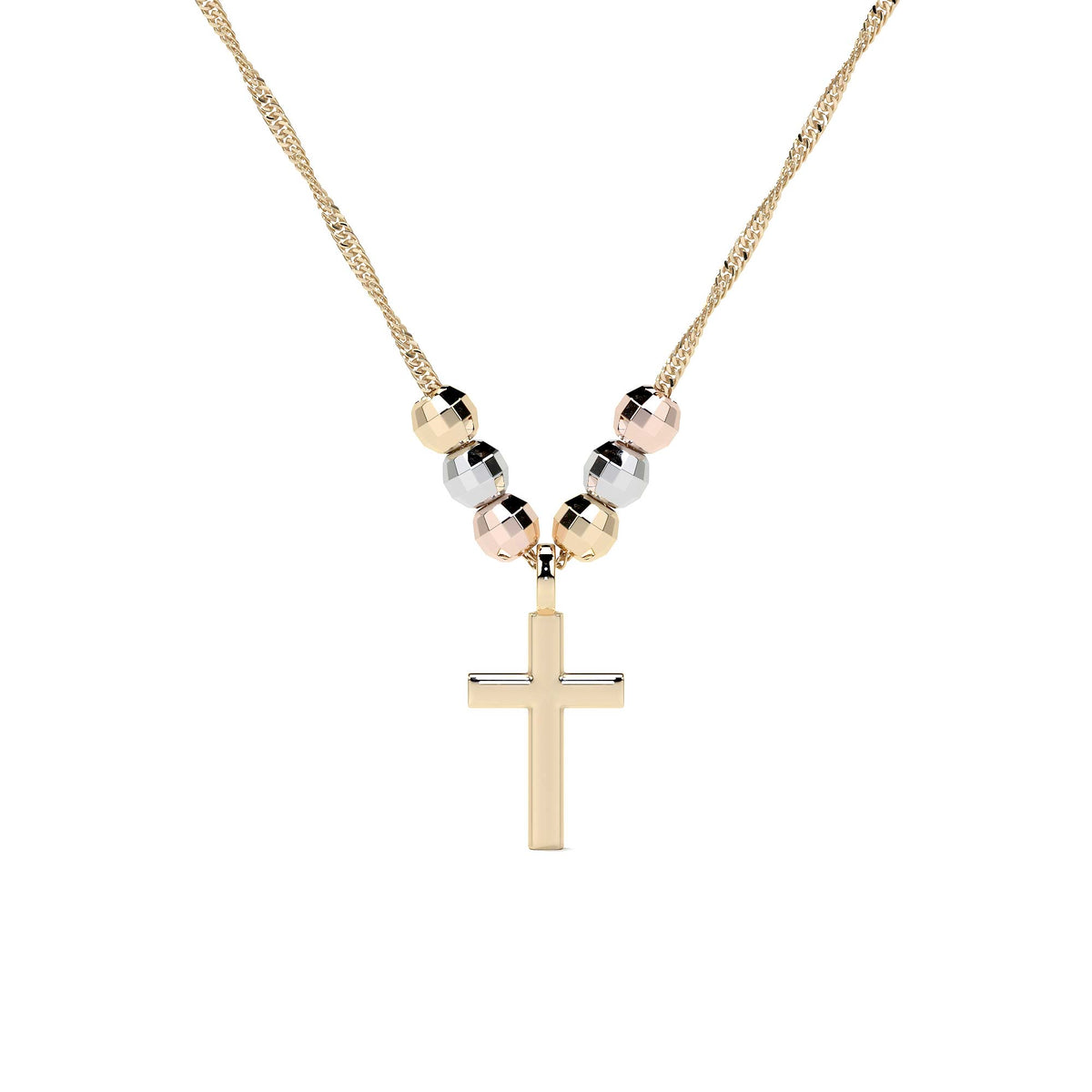 Italian 14k Tri-Color Cross and Ball Choker