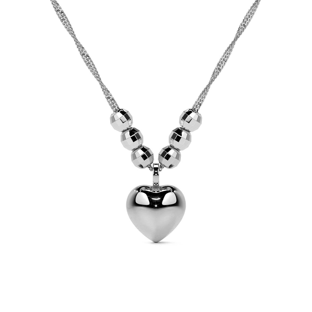 925 Silver Puffed Heart Necklace with 45cm Ball Chain