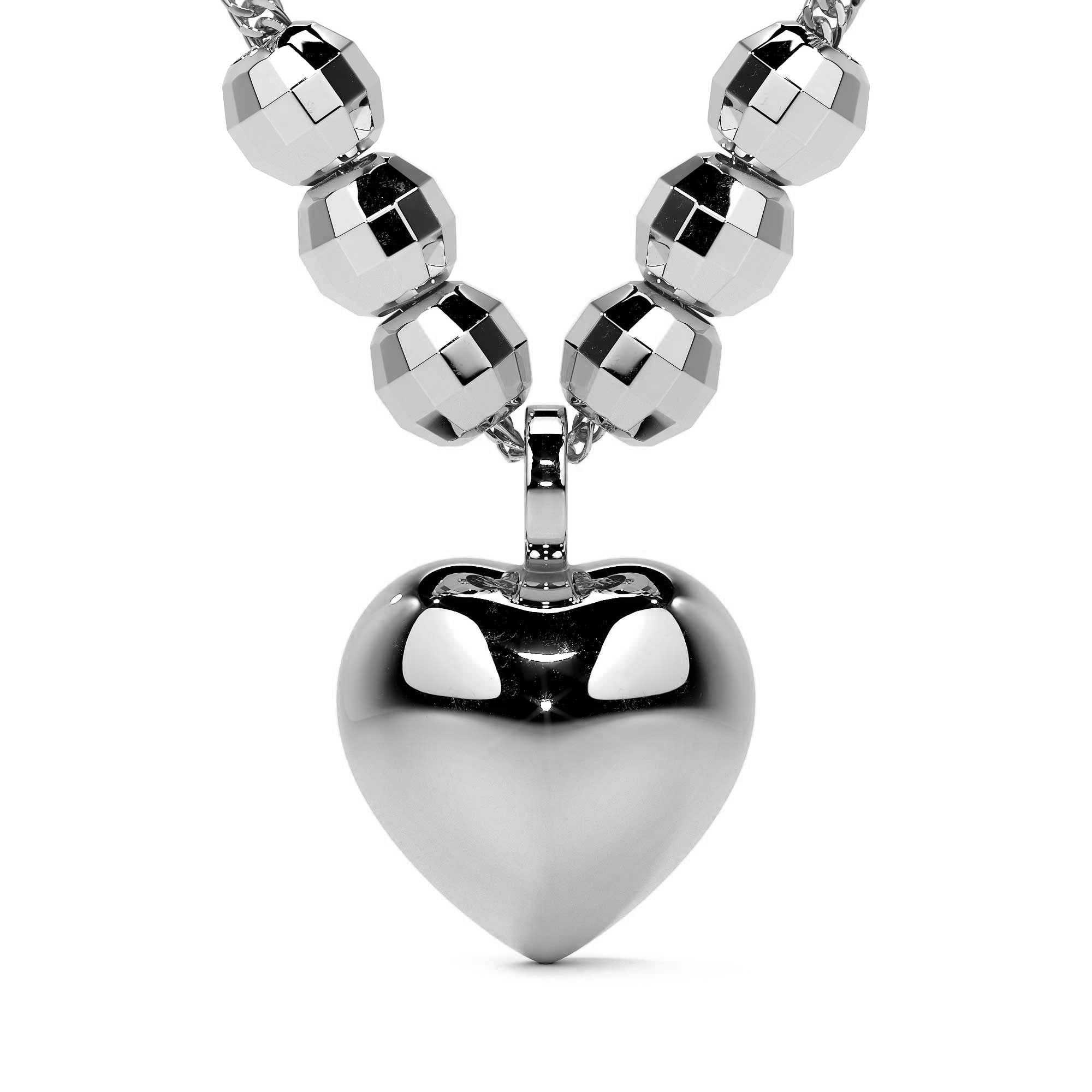 925 Silver Puffed Heart Necklace with 45cm Ball Chain
