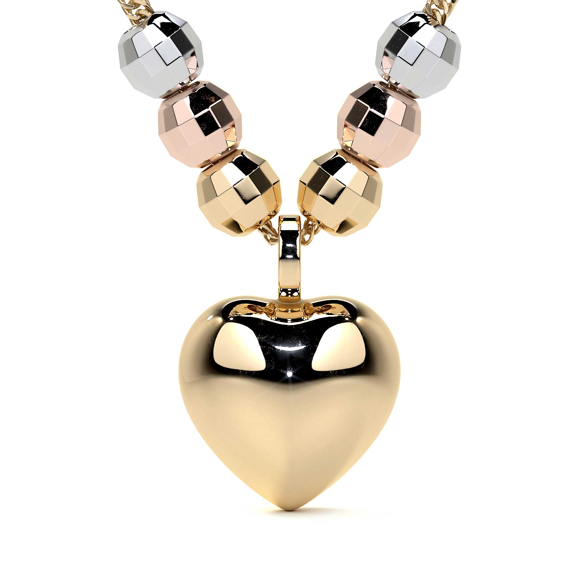 14k or 10K Italian Choker with Puffed Heart and Tricolor Beads