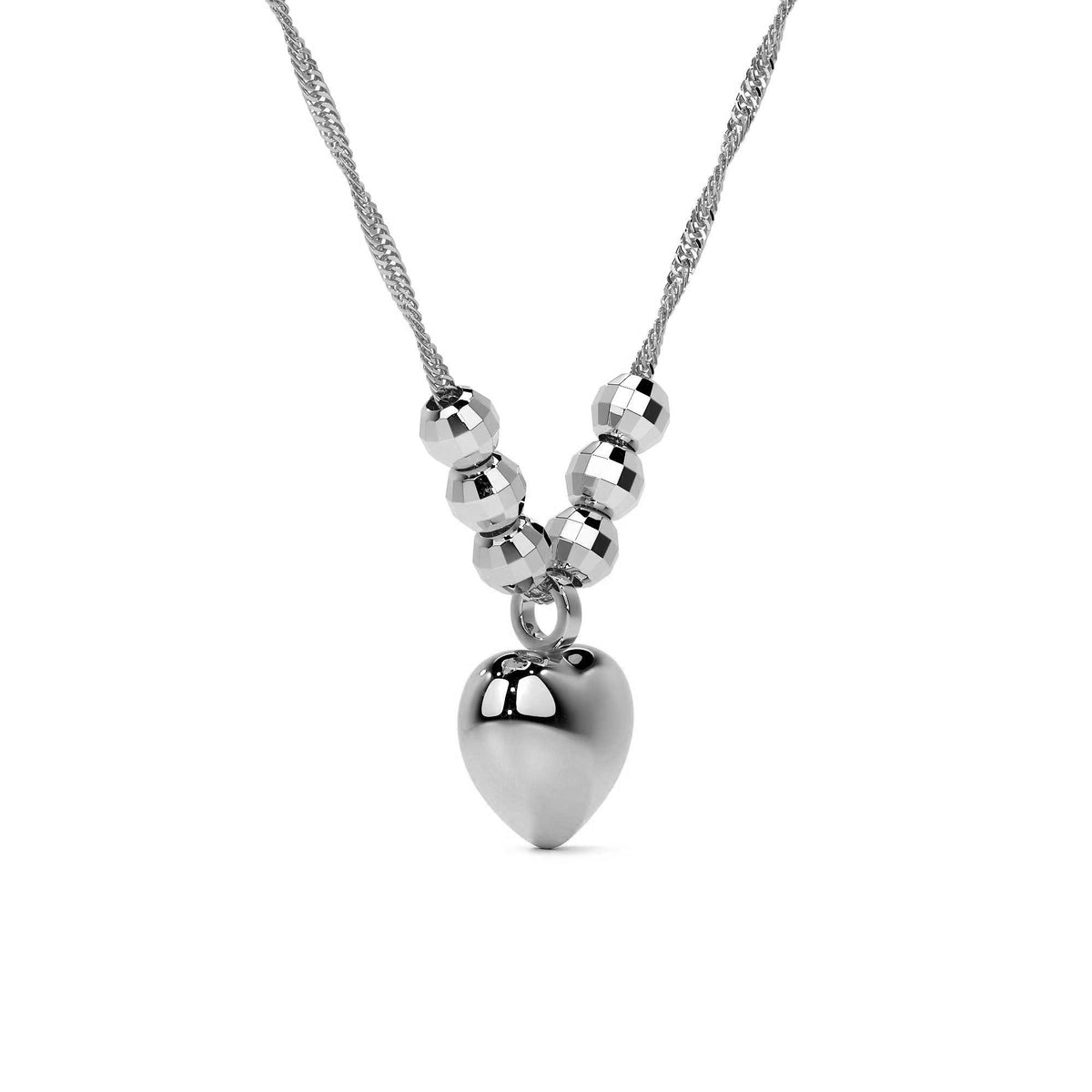 925 Silver Puffed Heart Necklace with 45cm Ball Chain