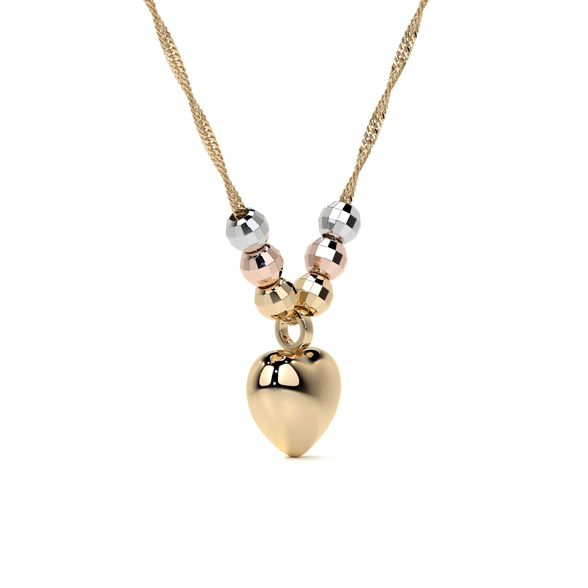14k or 10K Italian Choker with Puffed Heart and Tricolor Beads