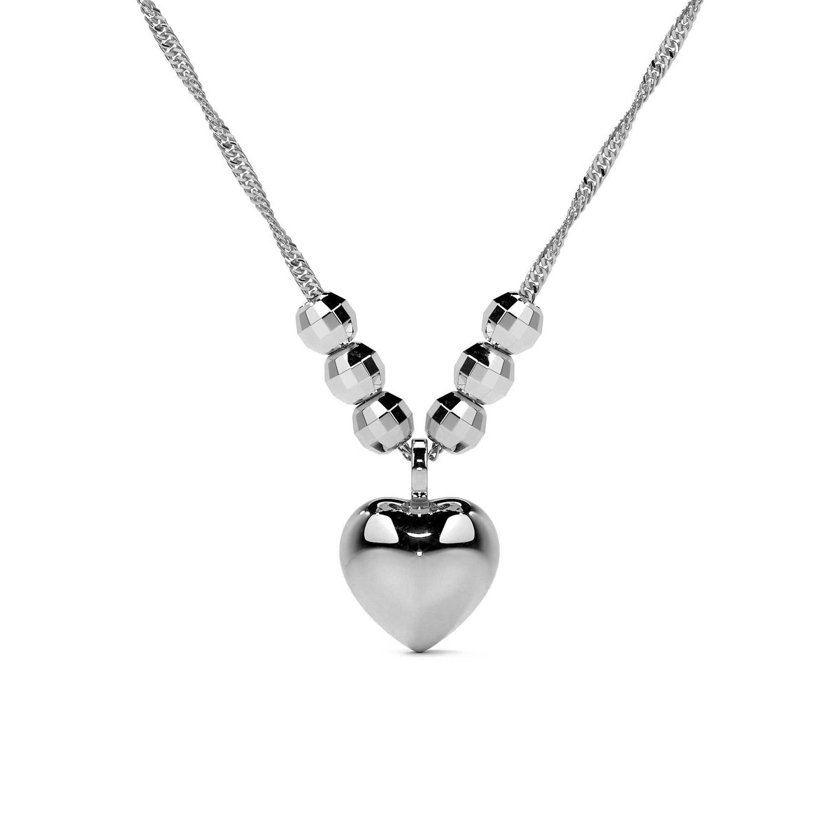 925 Silver Puffed Heart Necklace with 45cm Ball Chain
