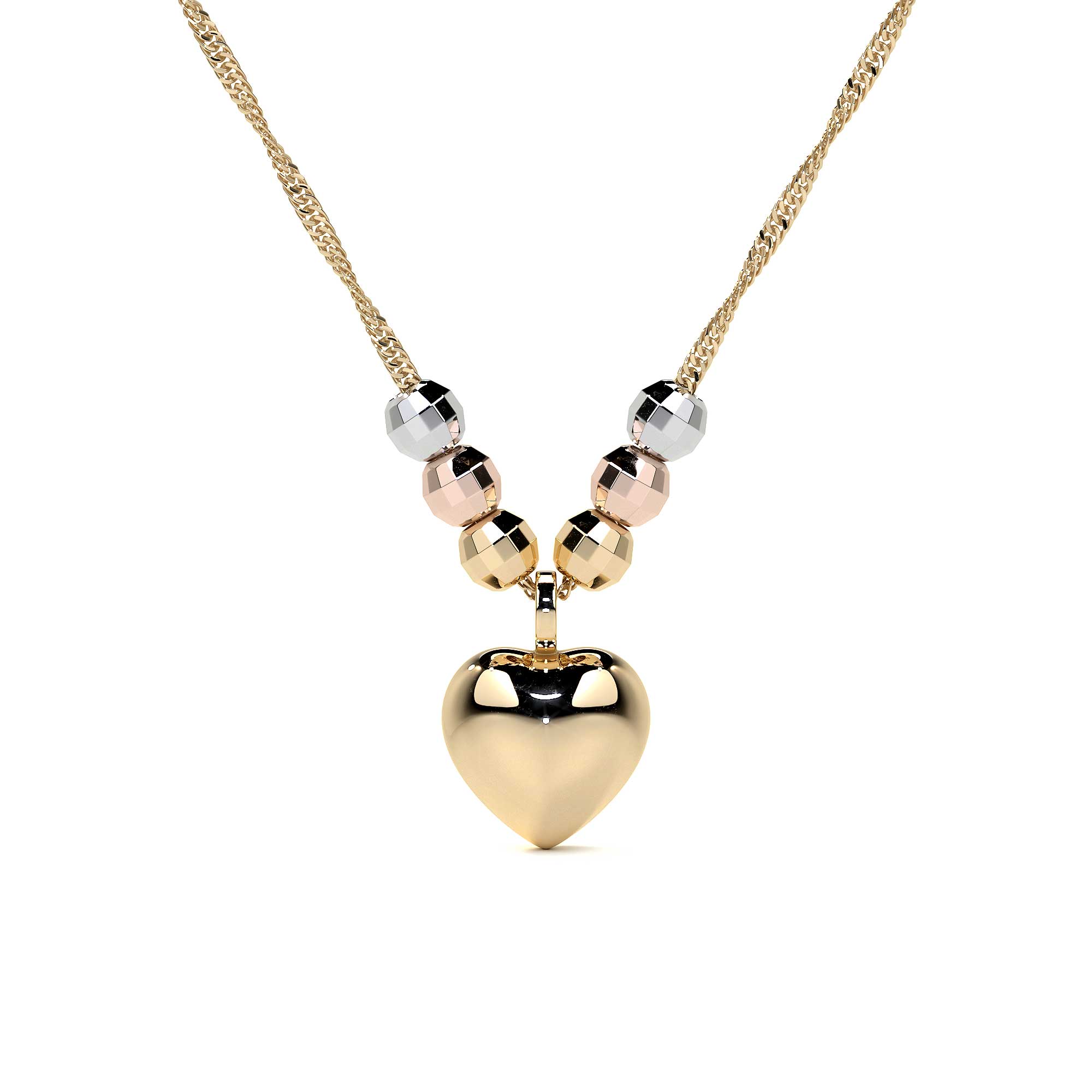 14k or 10K Italian Choker with Puffed Heart and Tricolor Beads