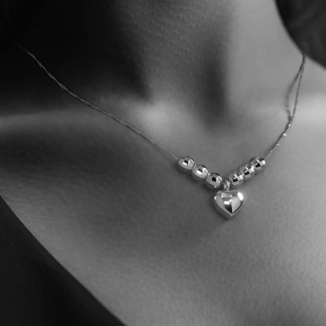 925 Silver Puffed Heart Necklace with 45cm Ball Chain