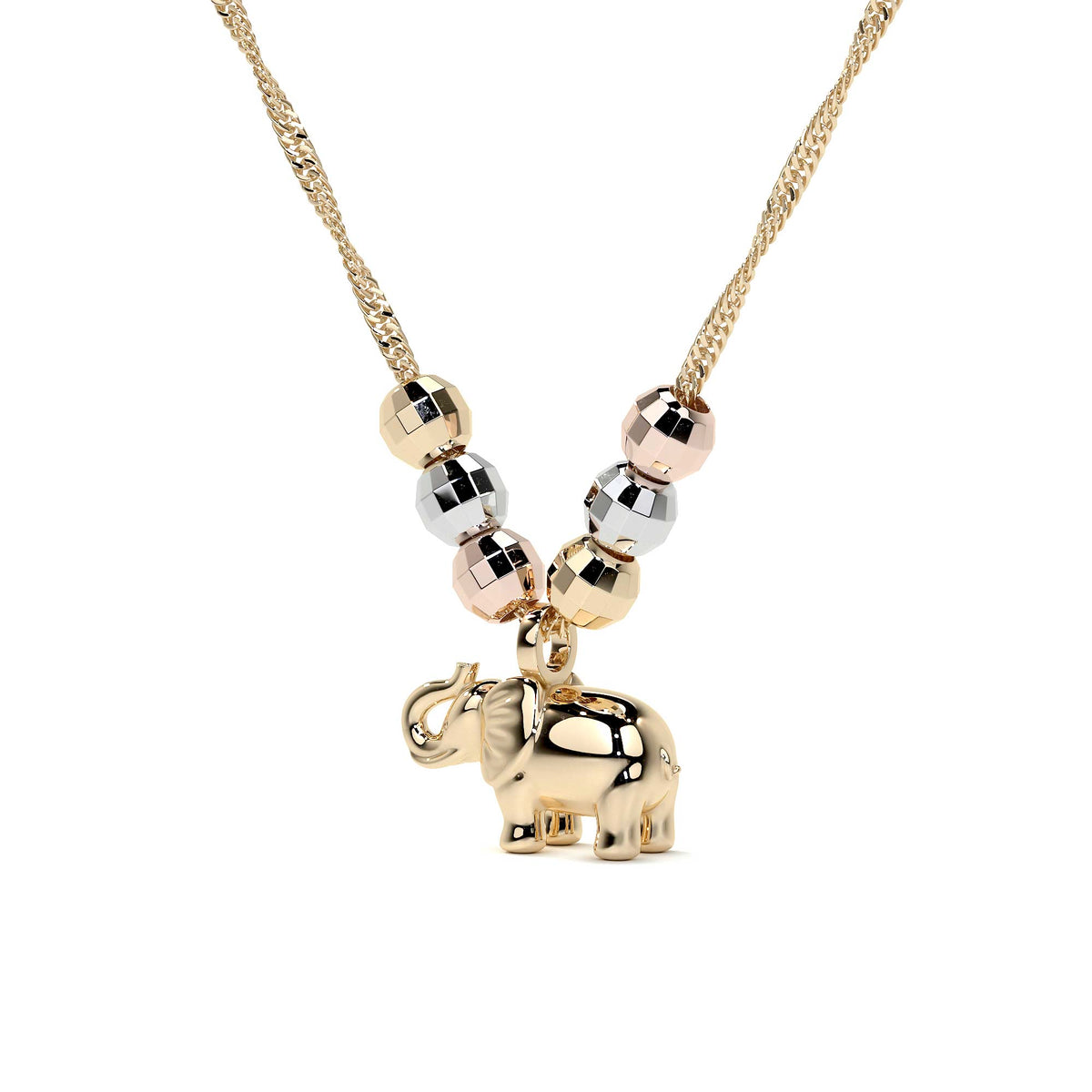14k Italian Tricolor Elephant and Ball Necklace