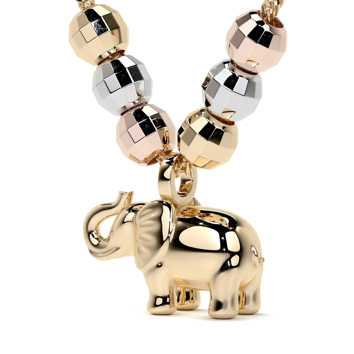 10k Italian Elephant and Tricolor Bead Choker