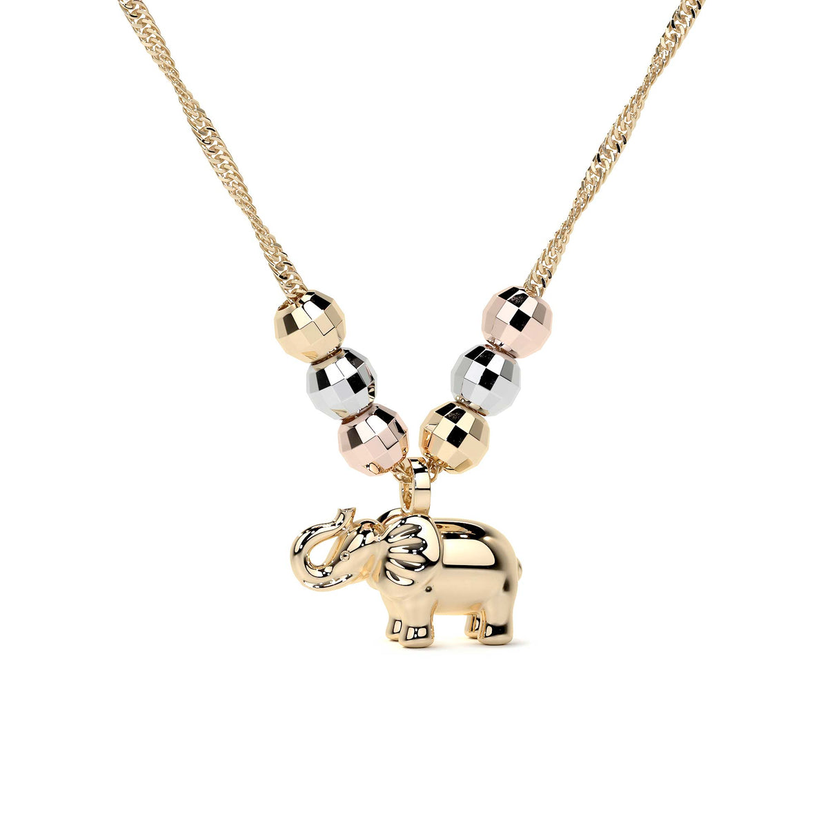 14k Italian Tricolor Elephant and Ball Necklace