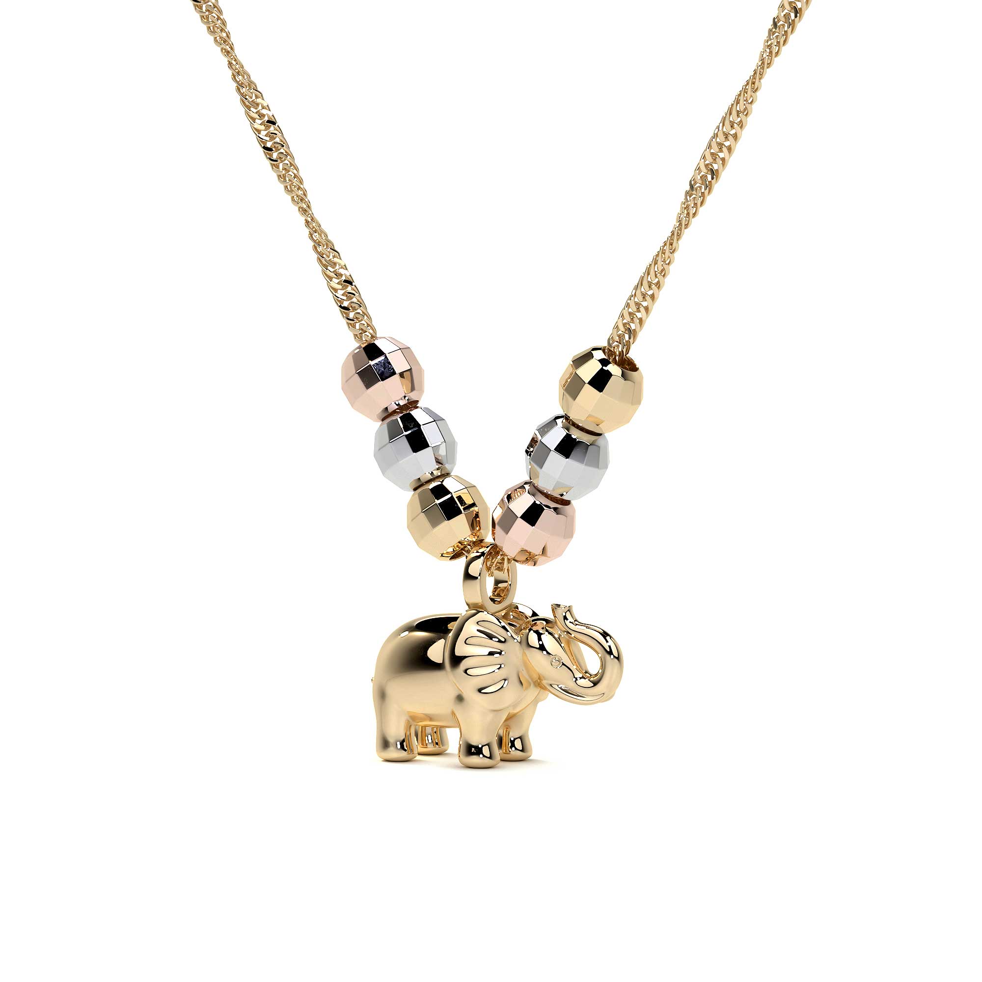 10k Italian Elephant and Tricolor Bead Choker