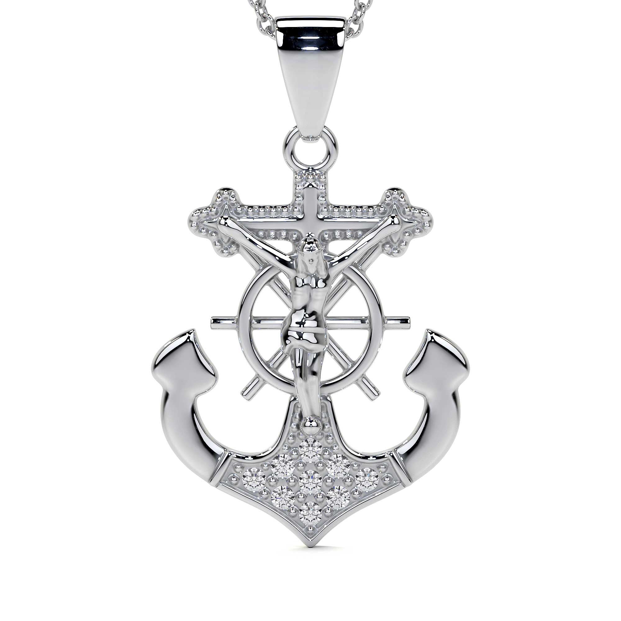 925 Sterling Silver Anchor-Shaped Cross Pendant