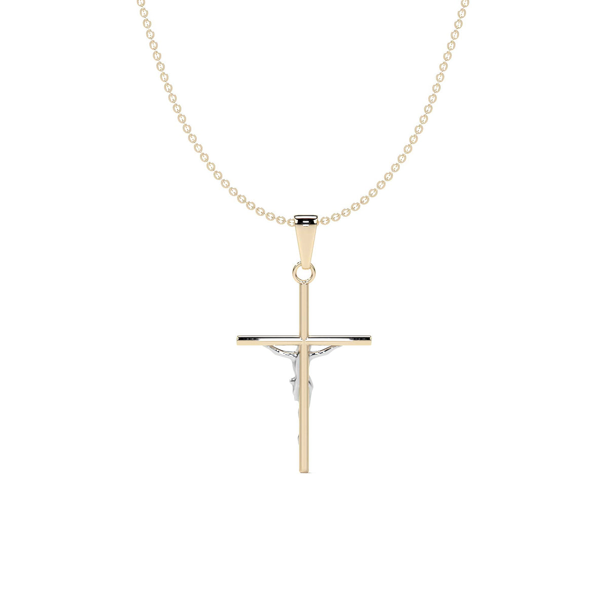 10k Gold Tube Cross Pendant with Rhodium-Plated Christ