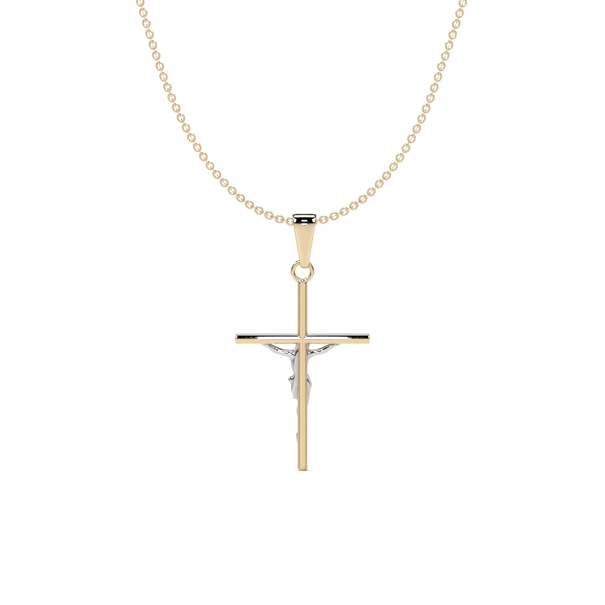10k Gold Rhodium-Plated Tube Cross and Christ Necklace
