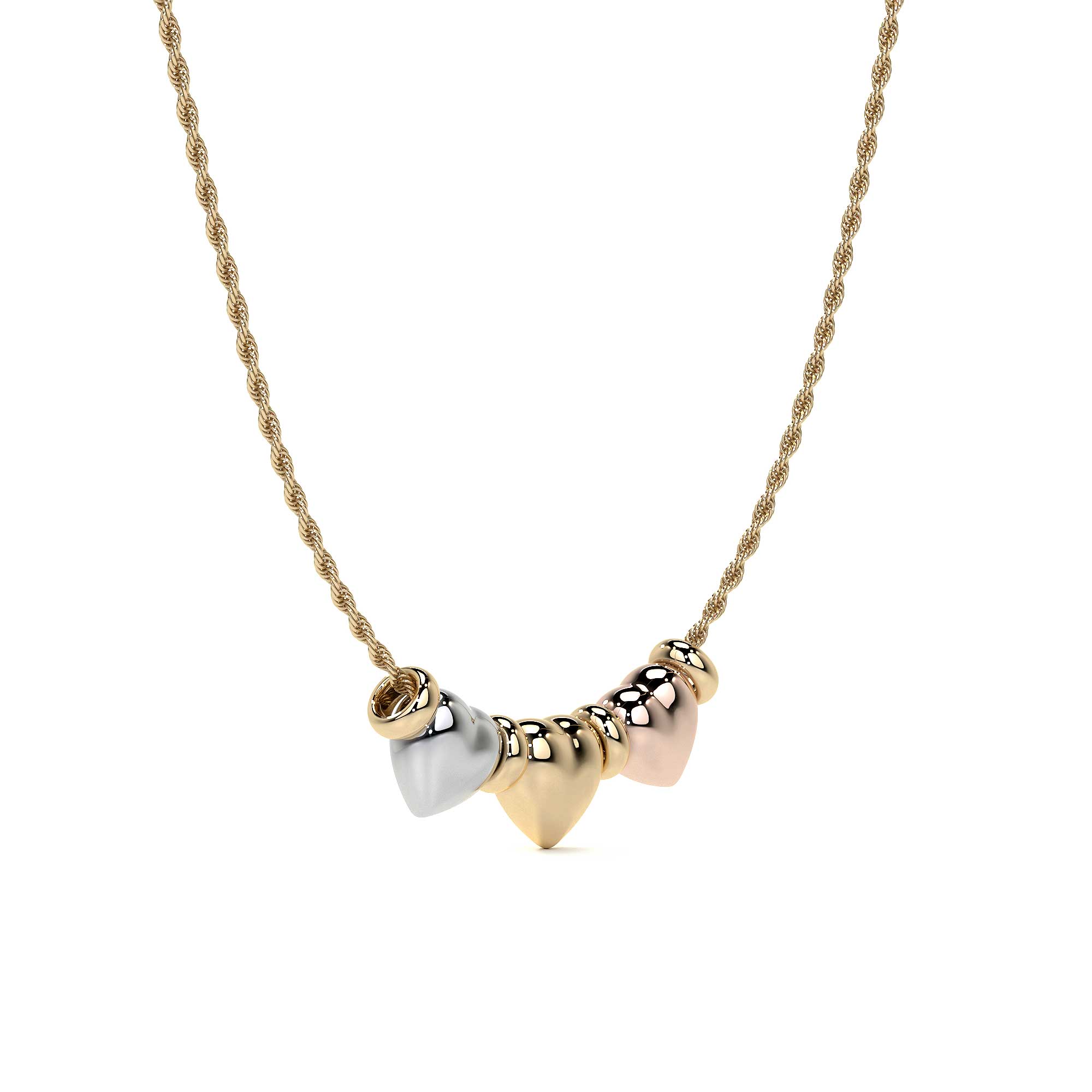 10k Italian Puffed Three-Heart and Hoops Choker