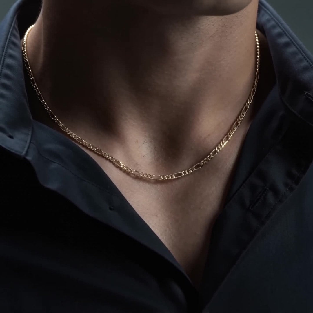 10K Gold Figaro 3x1 Unisex Chain | Italian Necklace 3.5mm Imperial Jewelry | Fine Durable Jewelry