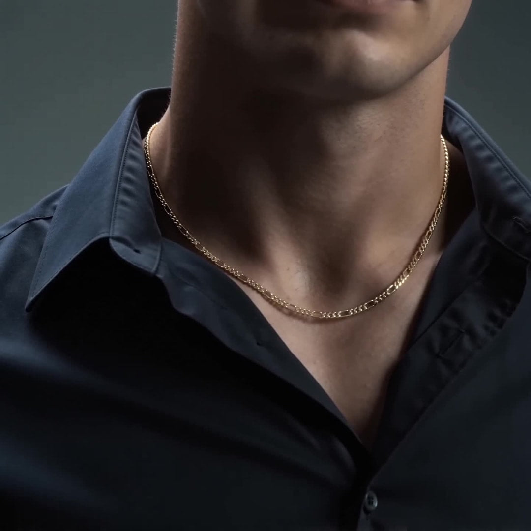 10K Gold Figaro 3x1 Unisex Chain | Italian Necklace 3.5mm Imperial Jewelry | Fine Durable Jewelry
