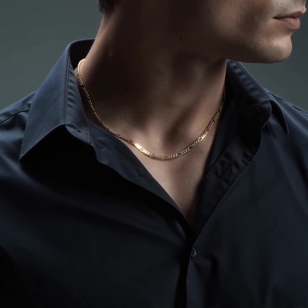10K Gold Figaro 3x1 Unisex Chain | Italian Necklace 3.5mm Imperial Jewelry | Fine Durable Jewelry