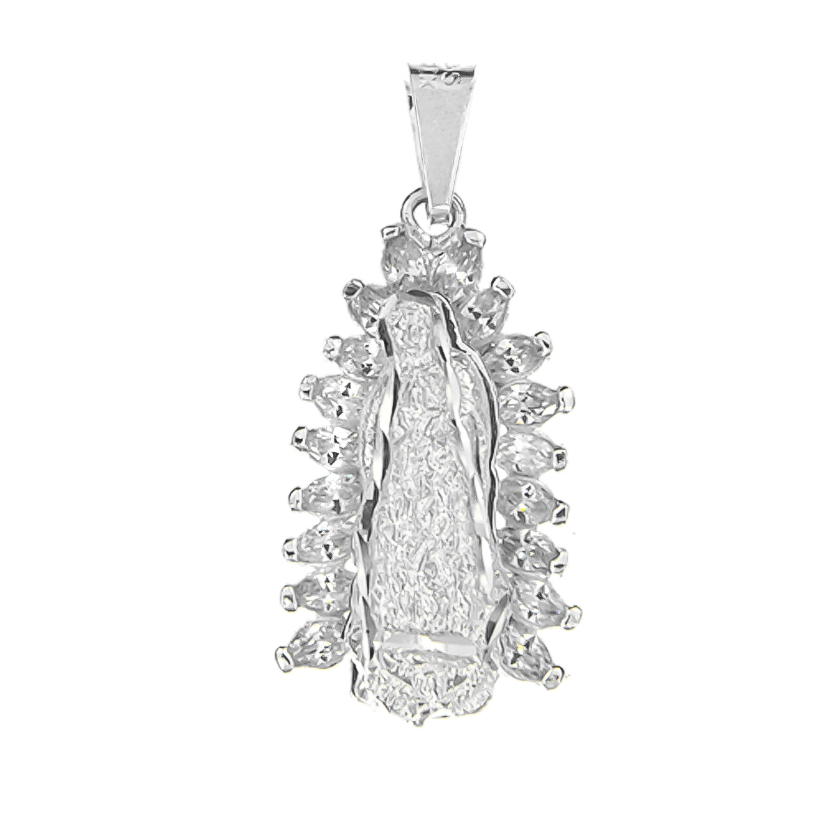 Sterling Silver 925 Virgin of Guadalupe Pendant with Zirconia 2.7cm