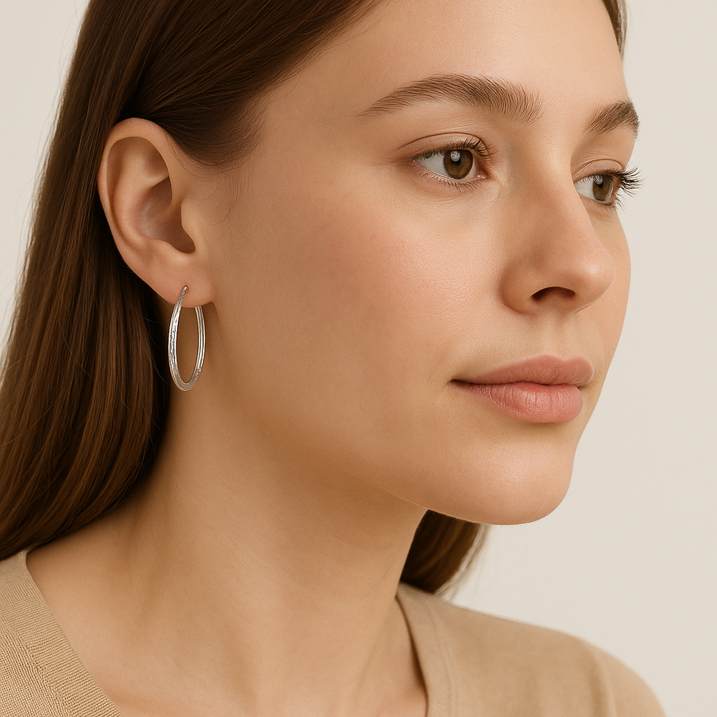 25mm Oval Diamond Cut Square Tube Silver Earring