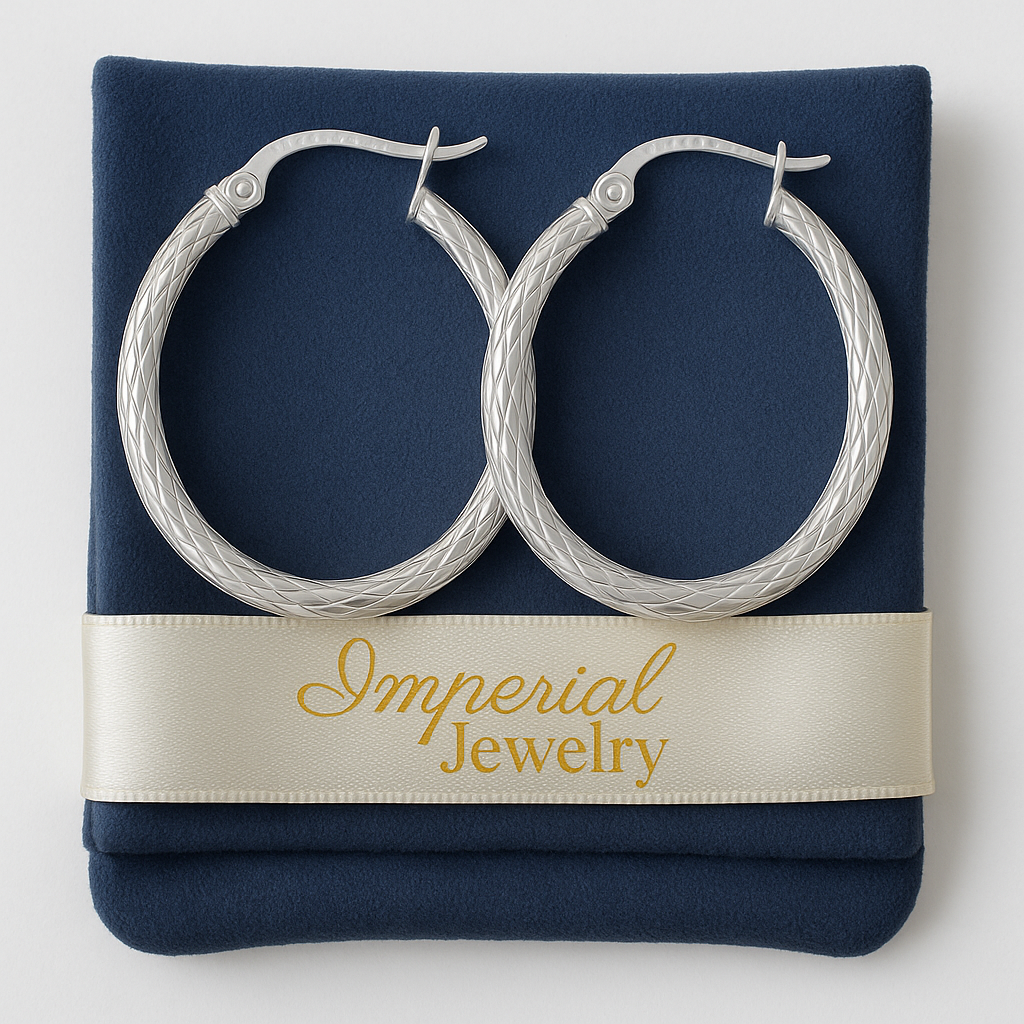 25mm Oval Diamond Cut Square Tube Silver Earring