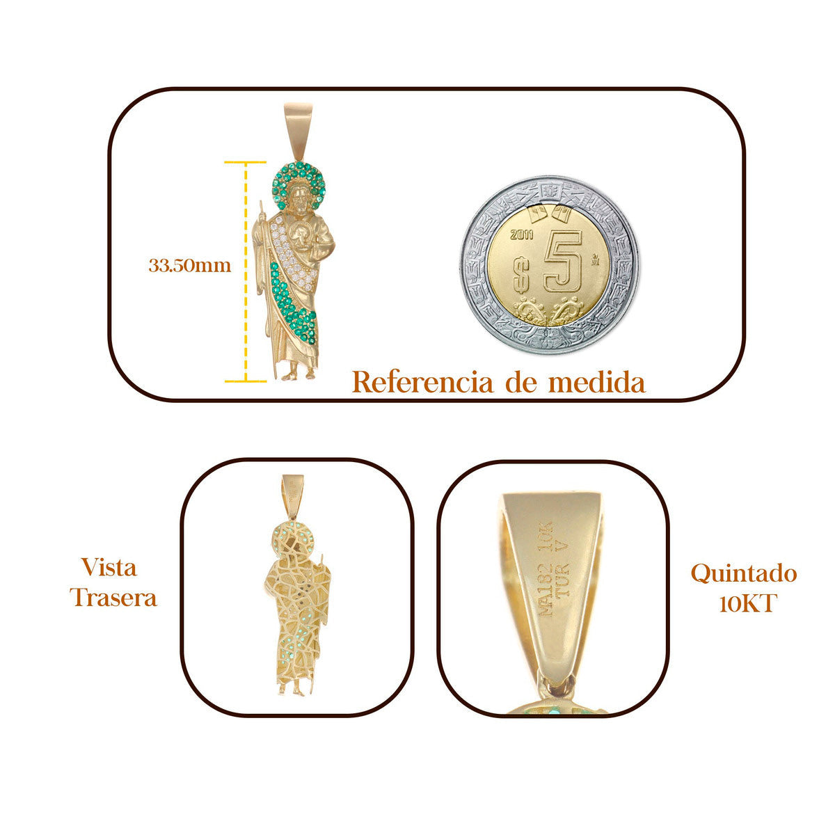 10K Gold St. Jude Pendant with Green Zirconia Cloak