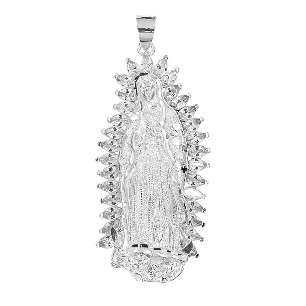 Sterling Silver 925 Virgin of Guadalupe Pendant with Zirconia 2.7cm