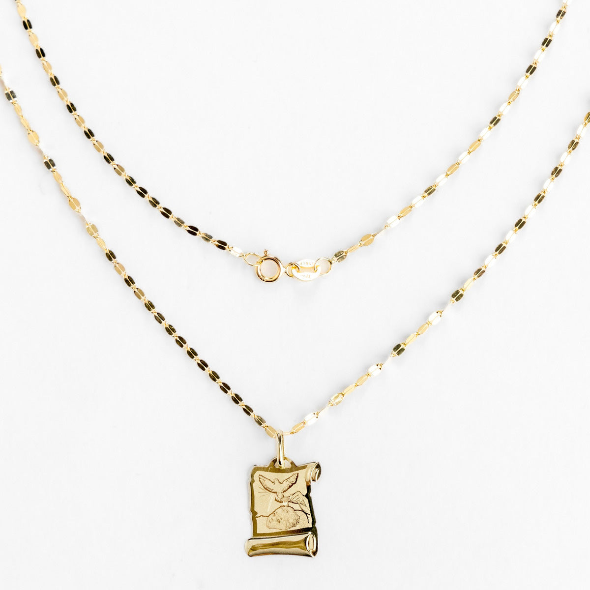 14k Gold Italian Baptism Medal Necklace