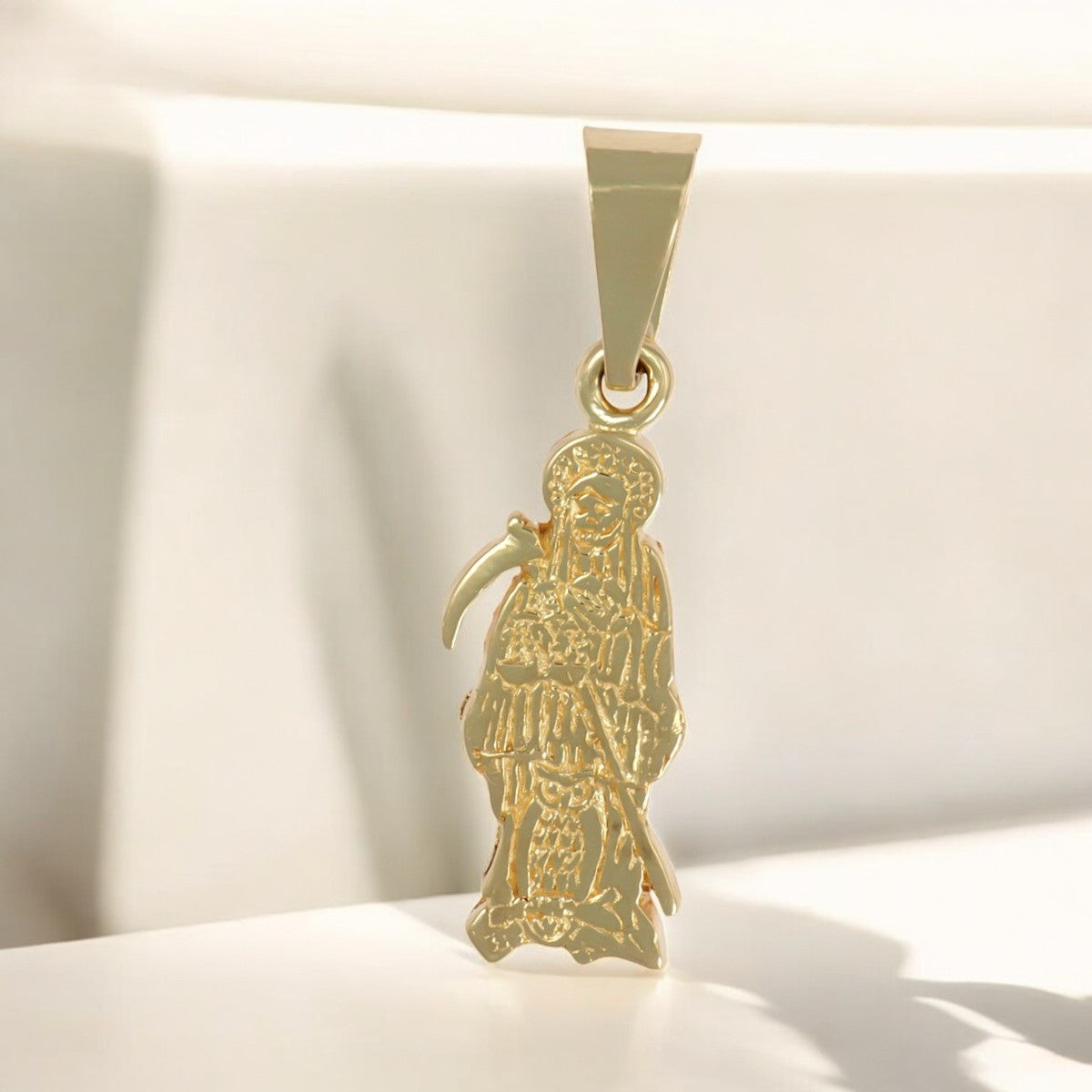 14k Gold Santa Muerte Pendant 2.7 cm