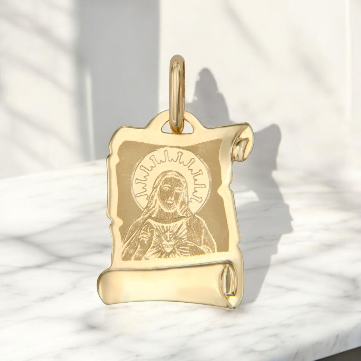10K Gold Laser Sacred Heart of Jesus Medal