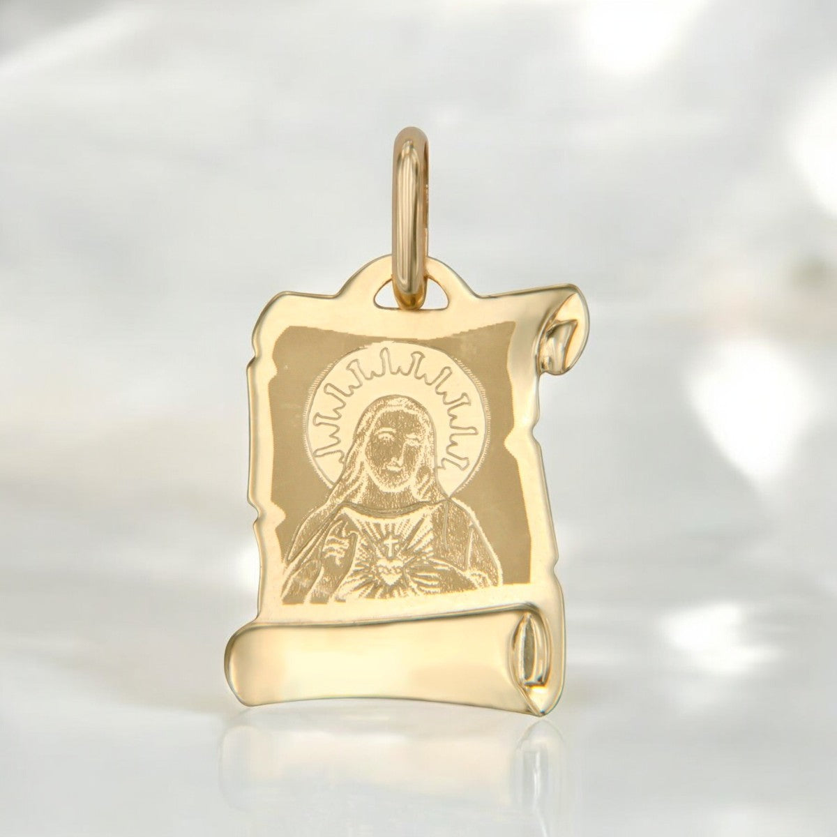 14k Gold Laser Cut Sacred Heart of Jesus Medal