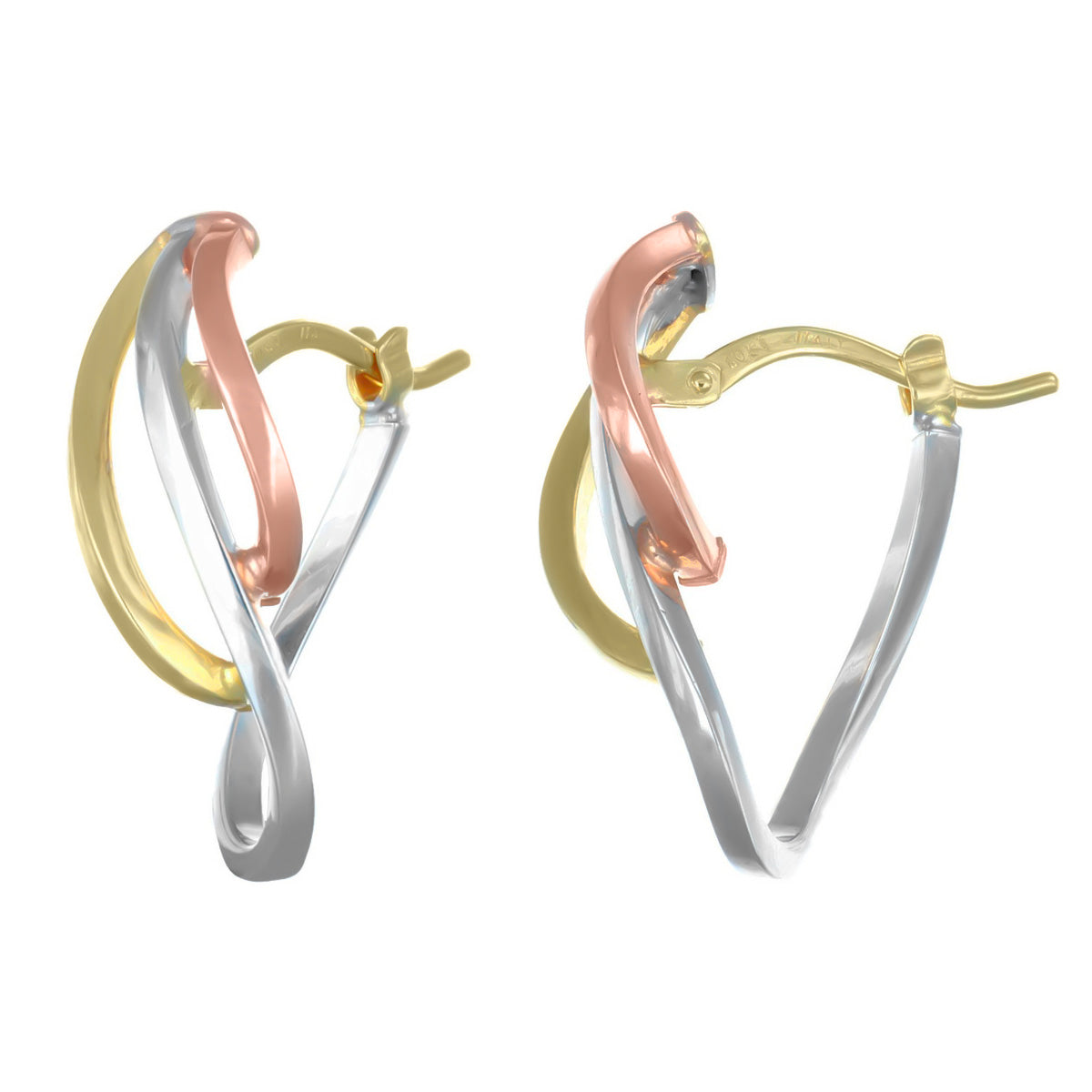10k Tri-Color Gold Twisted Hoop Earring