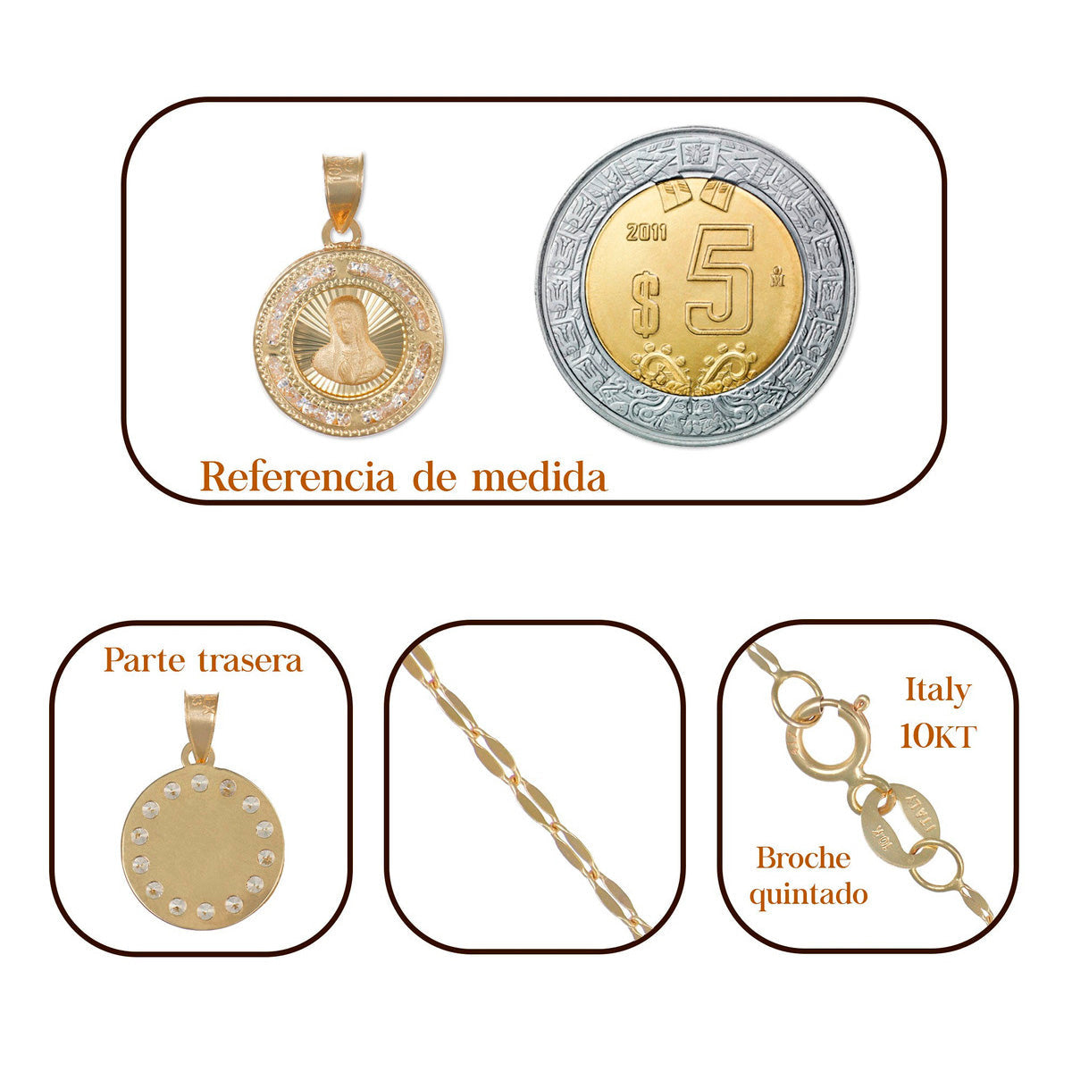 10k Gold Virgin Mary National Face Medal Necklace