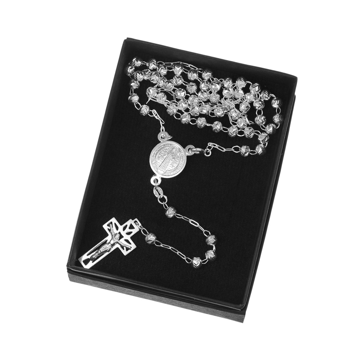 925 Sterling Silver Rosary with Diamond Cut Beads, 55 cm