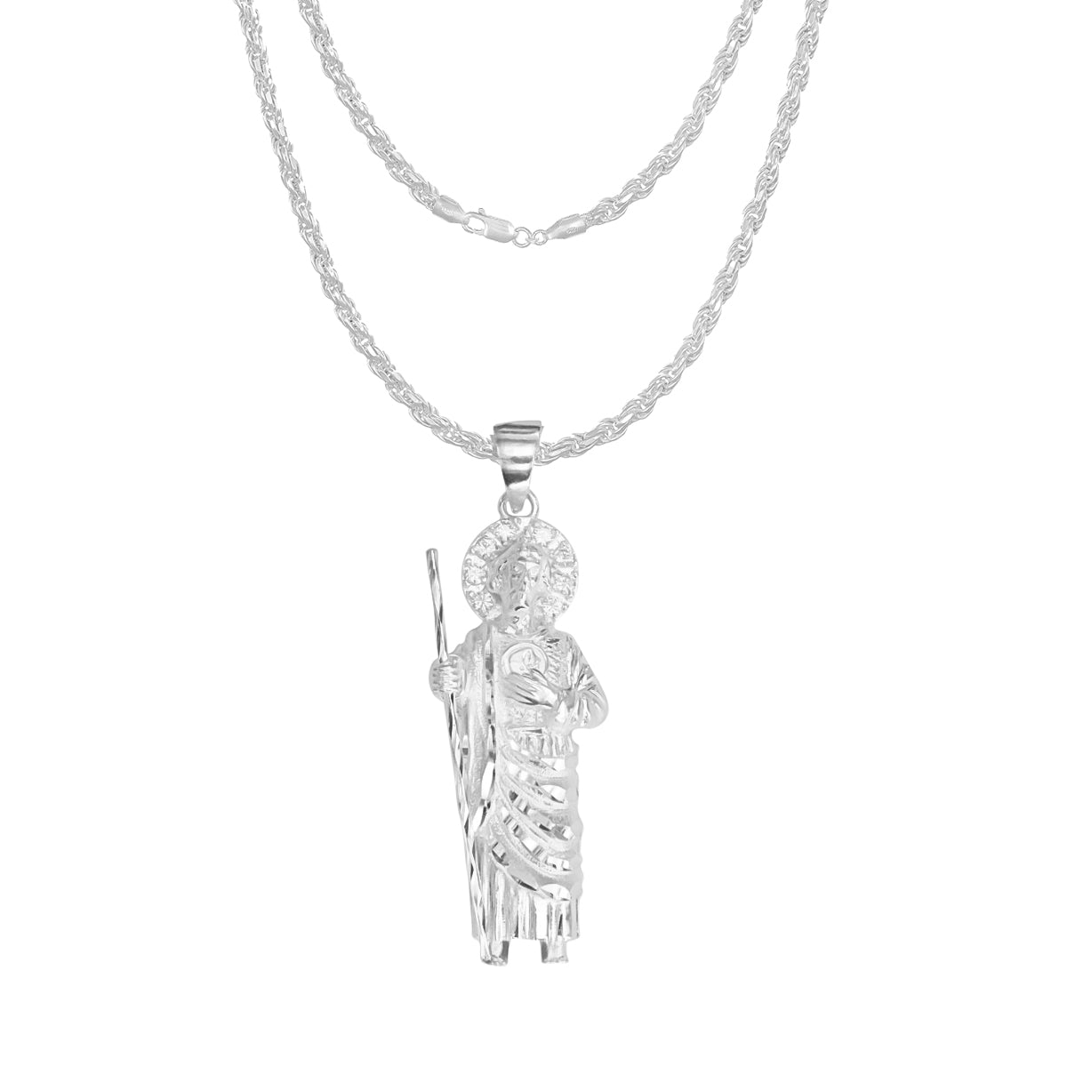 925 Silver Necklace with Saint Jude Charm and Rope Chain