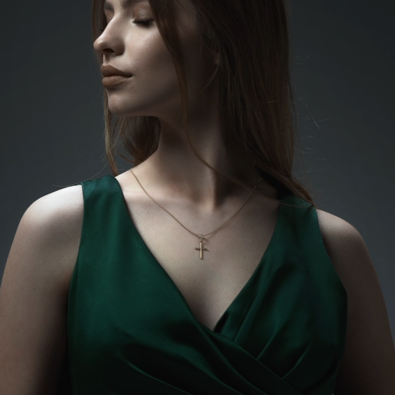 10k Gold Tube Cross Necklace