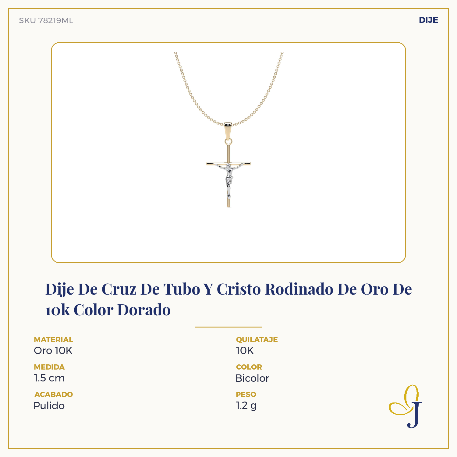 10k Gold Tube Cross Pendant with Rhodium-Plated Christ