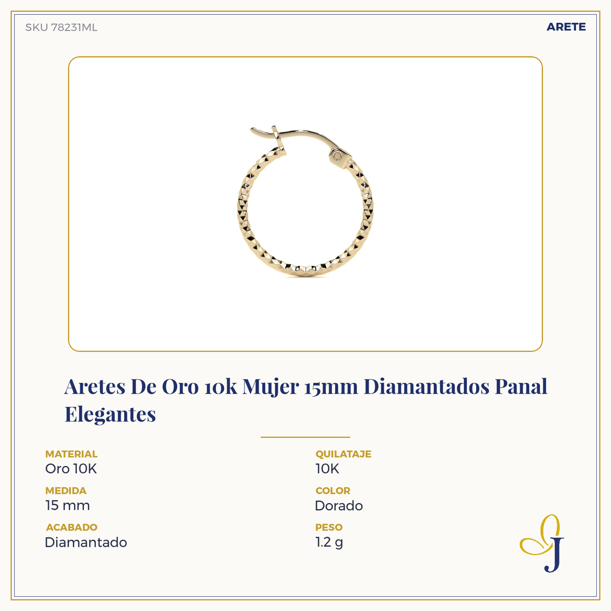 10k Gold Honeycomb Style Diamond Cut Hoop Earring
