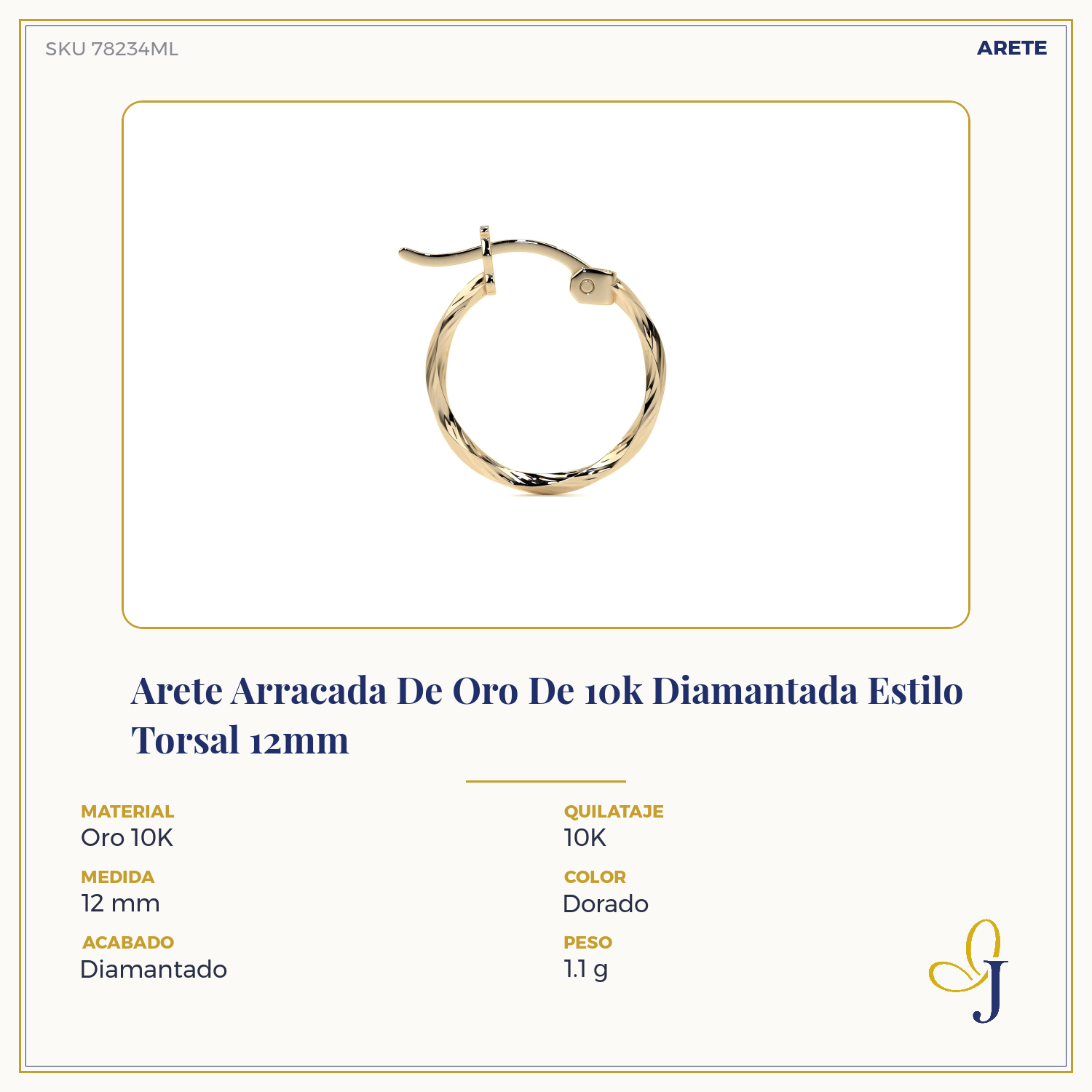 10k Gold Diamond-Cut Hoop Earring with Rope Style