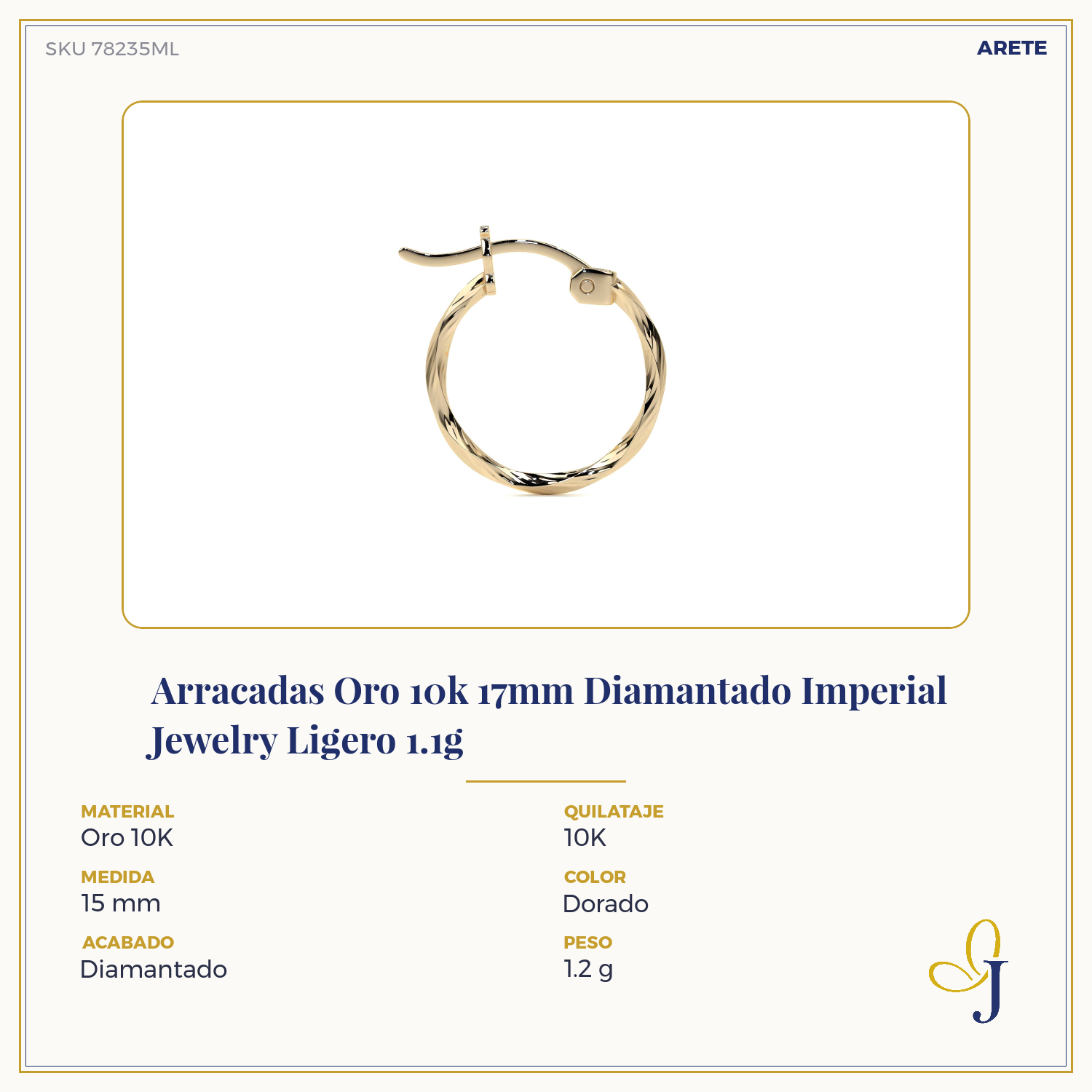 10k Gold Diamond-Cut Hoop Earring with Rope Style