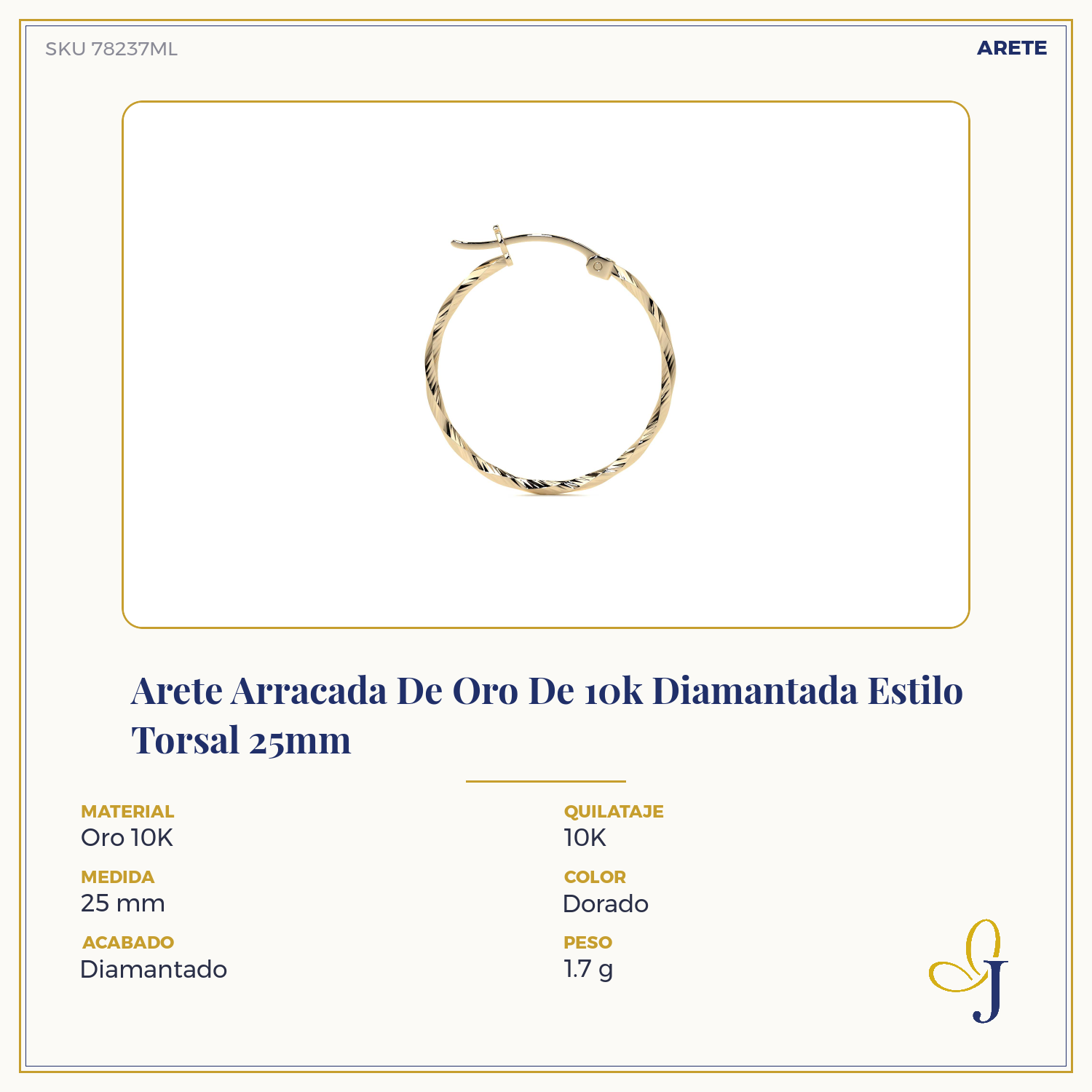 10k Gold Diamond-Cut Hoop Earring with Rope Style