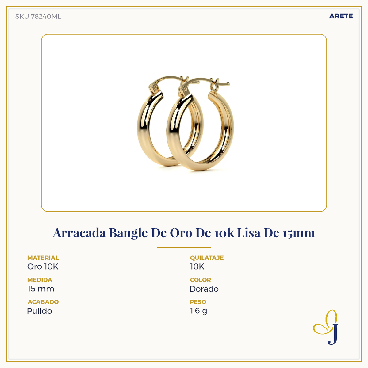 10k Gold Smooth Bangle Hoop Earring, 4mm Wide
